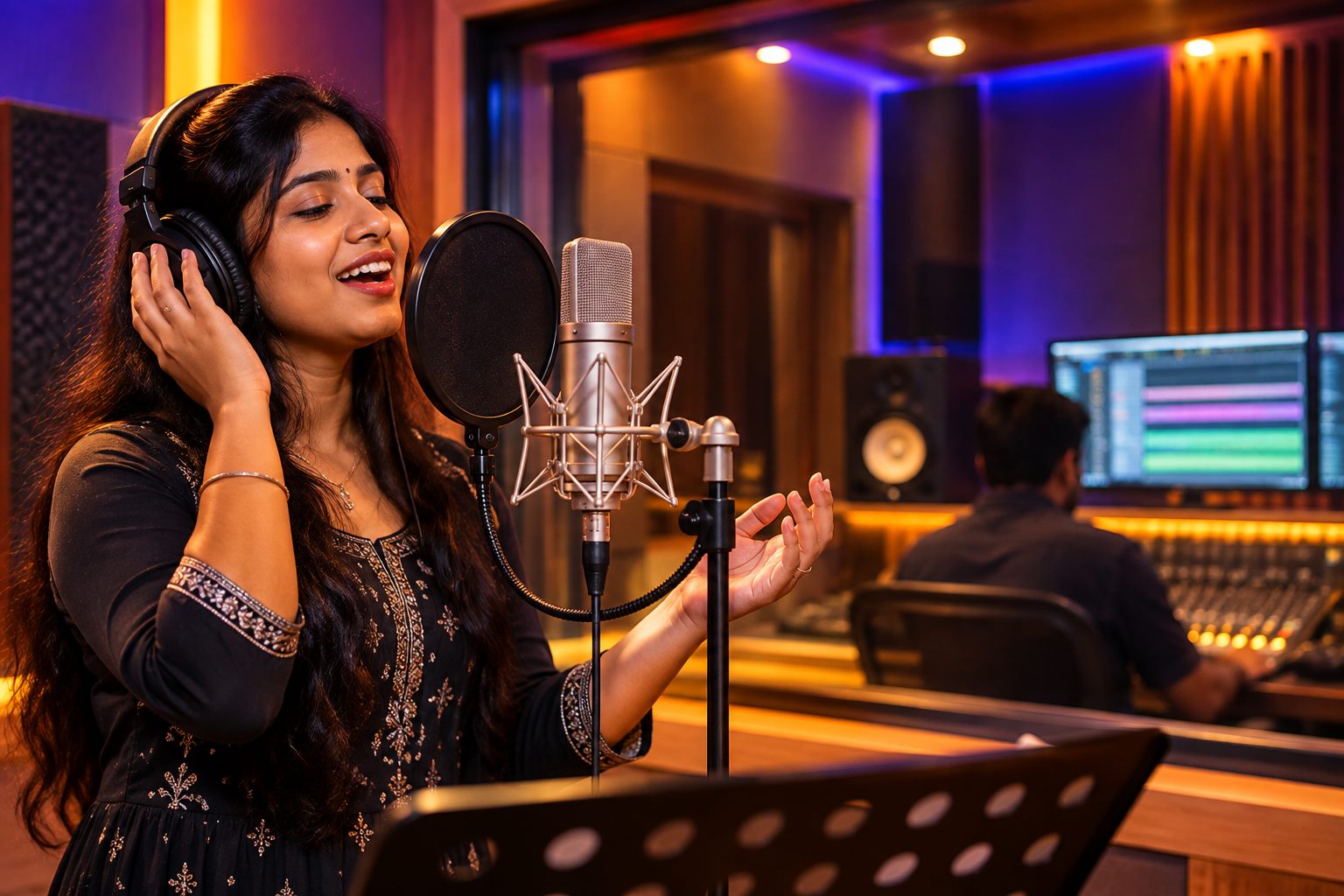 Singer recording vocals in the studio