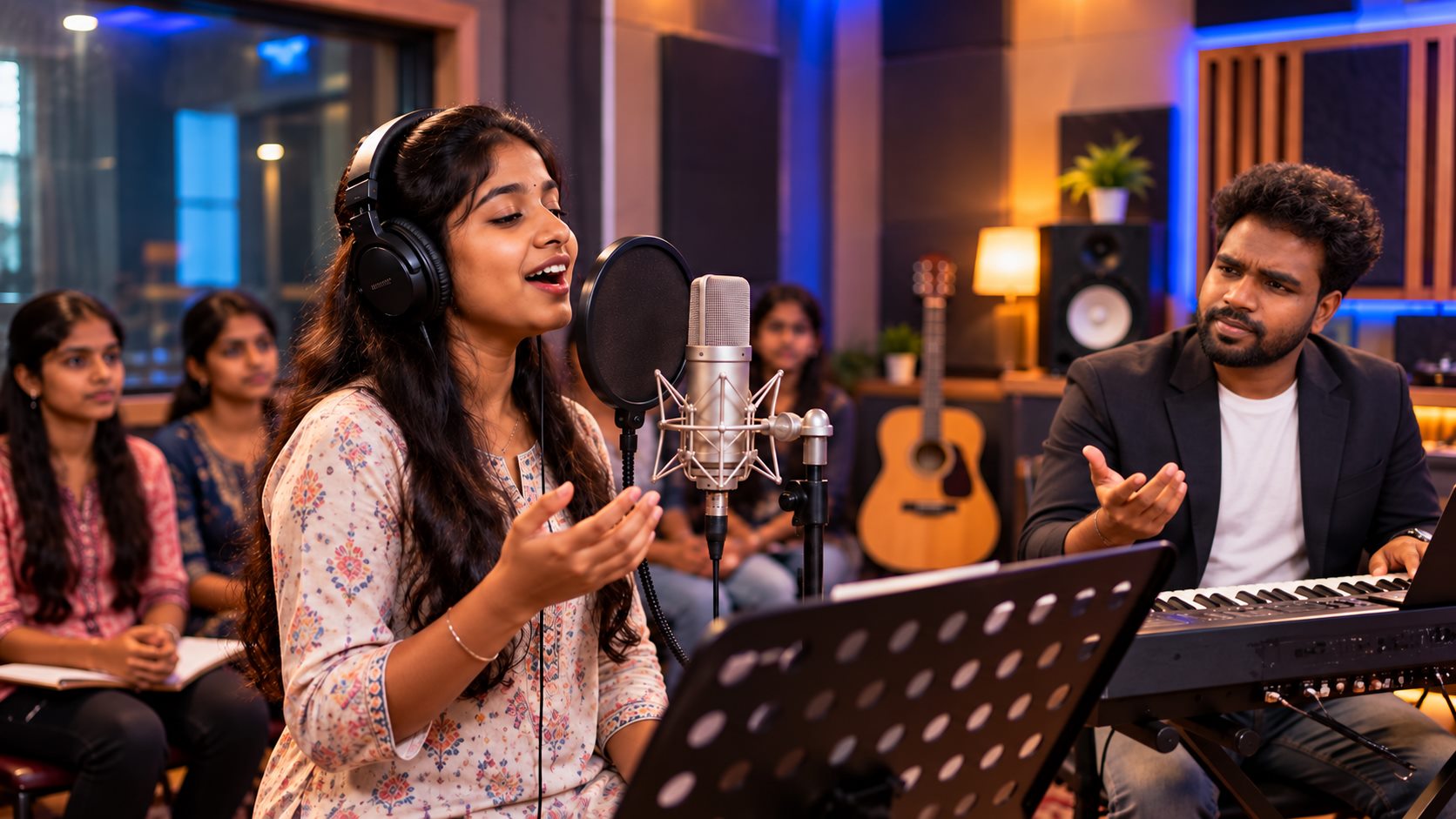 Student practising vocals during training