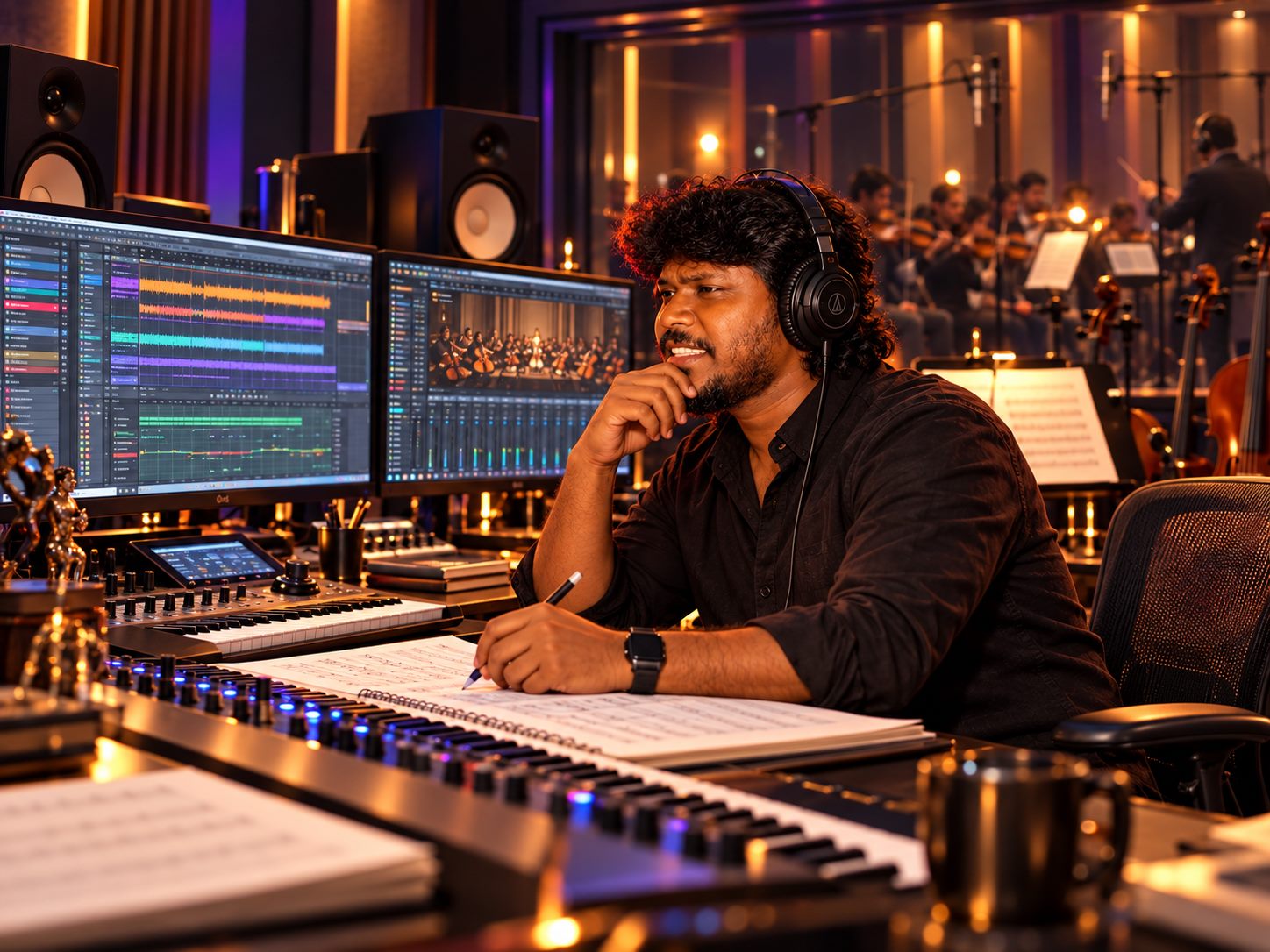 Music production session at Joy Record Studio